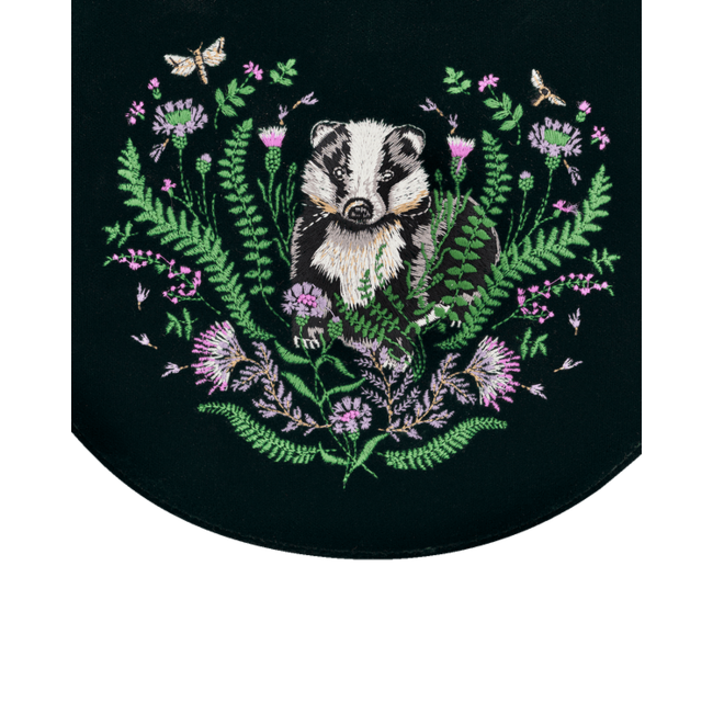 Fable England Badger Embroidered Green Top Handle Saddle Bag