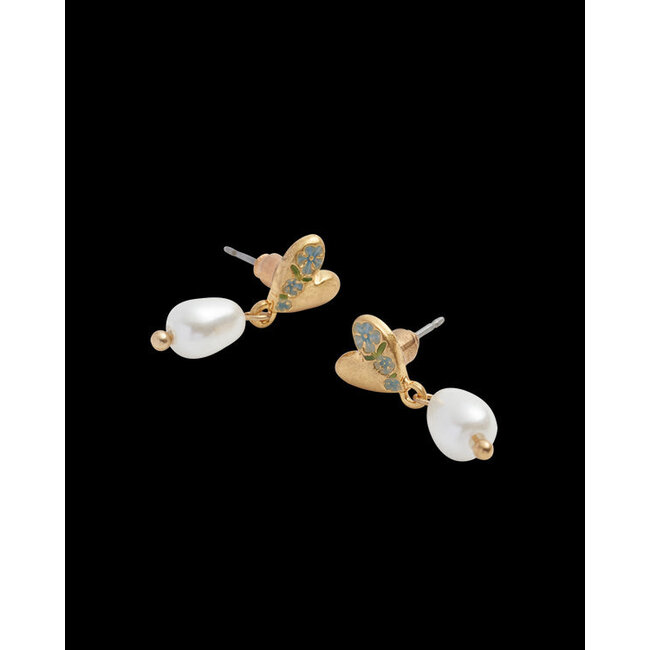Fable England Forget-Me-Not Heart & Pearl Earrings Gold