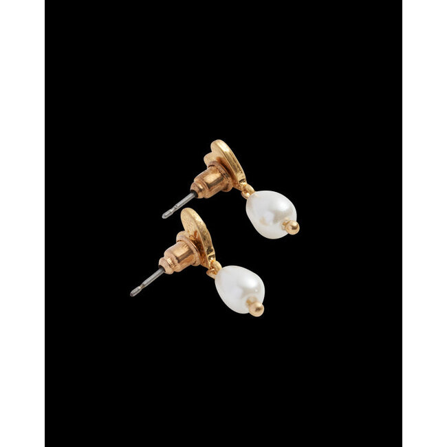 Fable England Forget-Me-Not Heart & Pearl Earrings Gold