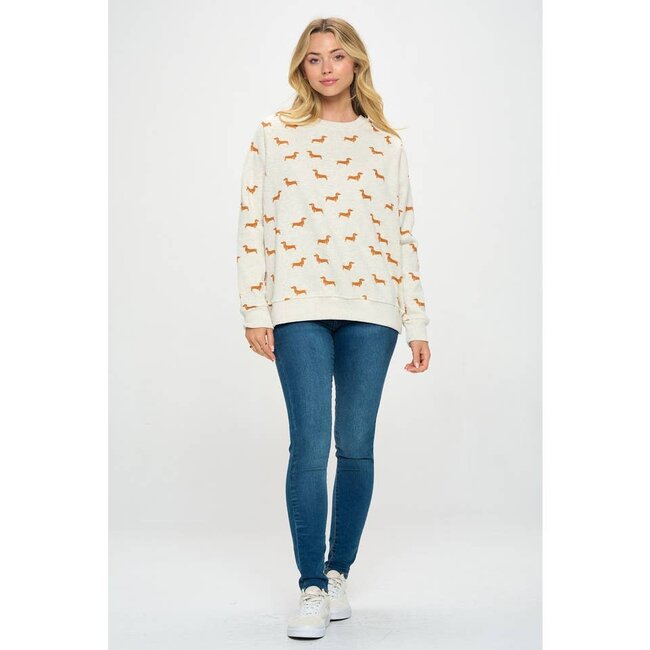 Mustard Wiener Dog Print Sweatshirt