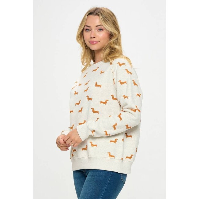 Mustard Wiener Dog Print Sweatshirt