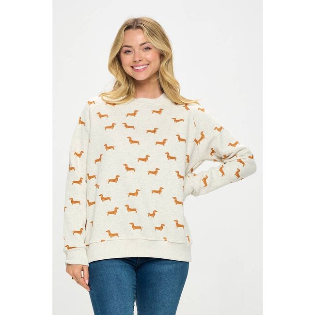 Mustard Wiener Dog Print Sweatshirt