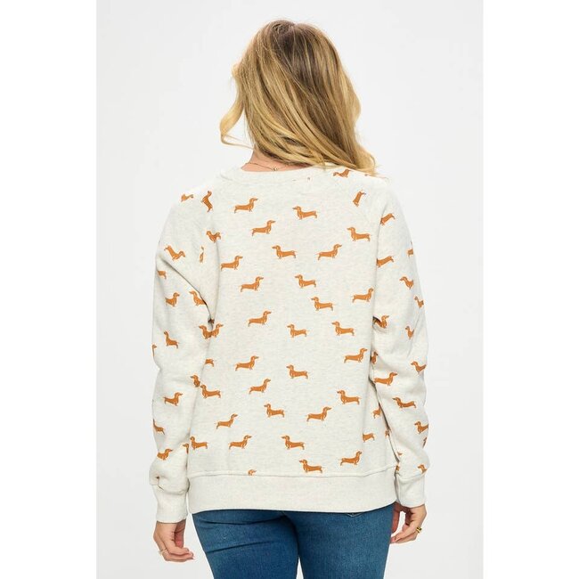 Mustard Wiener Dog Print Sweatshirt