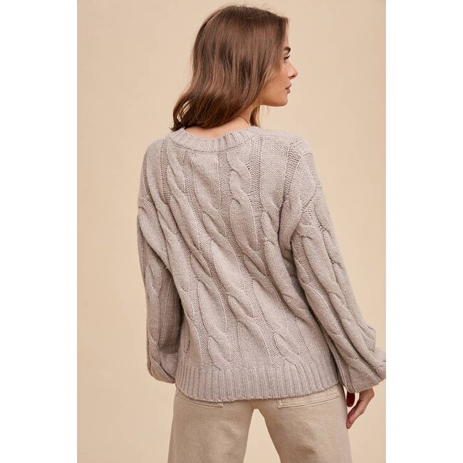 In Loom Embroidered Cable Knit Cardigan In Taupe
