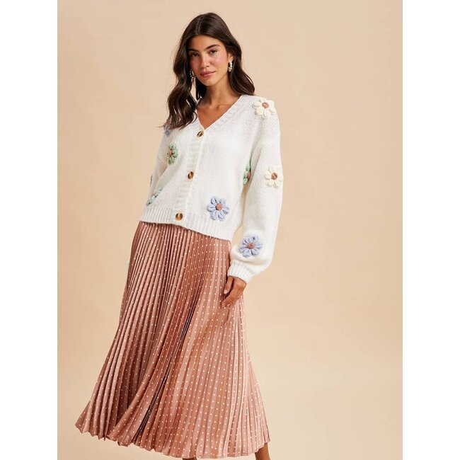 In Loom 3D Knitted Floral Applique Cardigan In Creme