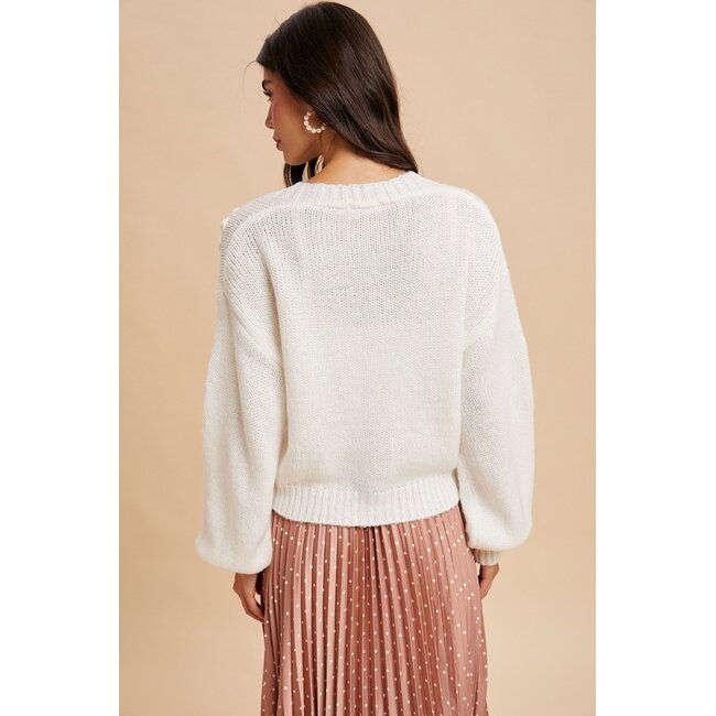 In Loom 3D Knitted Floral Applique Cardigan In Creme