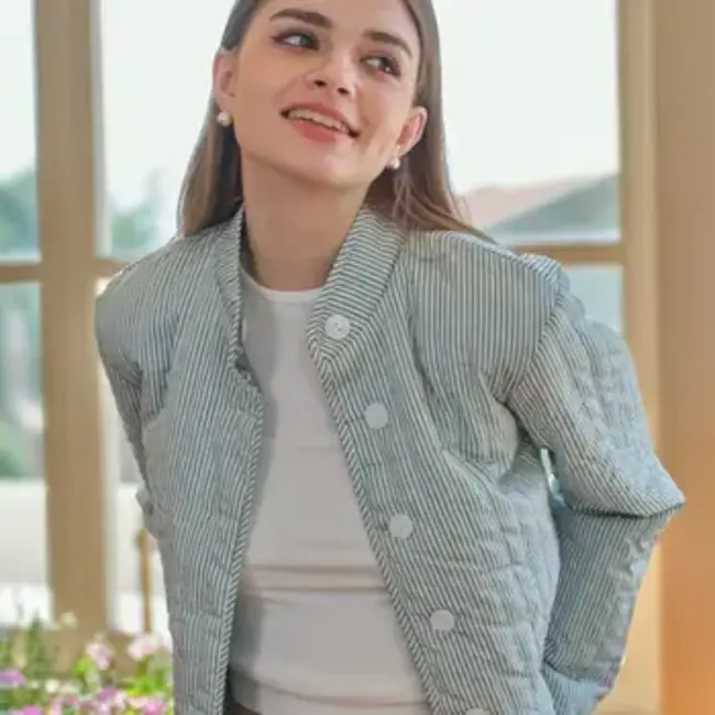 Rosie Posie Reversible Floral and Stripe Jacket in Blue