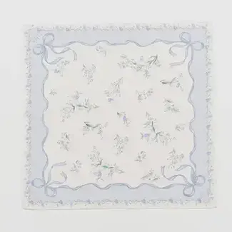 Fable England Bow & Floral Blue Square Scarf