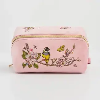 Fable England Love Scatter Pink Velvet Embroidered Cosmetic Pouch