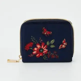 Fable England Floral Navy Velvet Wallet