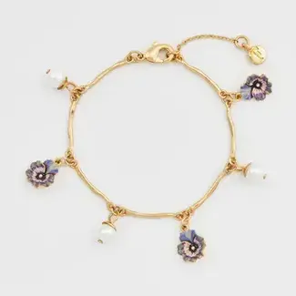 Fable England Pansy Pearl Multi Gold Charm Bracelet