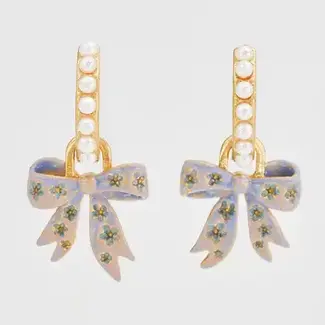 Fable England Bow Pearl Huggie Earrings