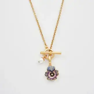 Fable England Pansy Pearl Gold Toggle Necklace