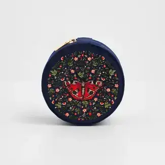 Fable England Red Admiral Navy Velvet Embroidered Jewellery Box