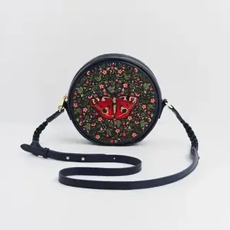 Fable England Red Admiral Navy Embroidered Circle Bag