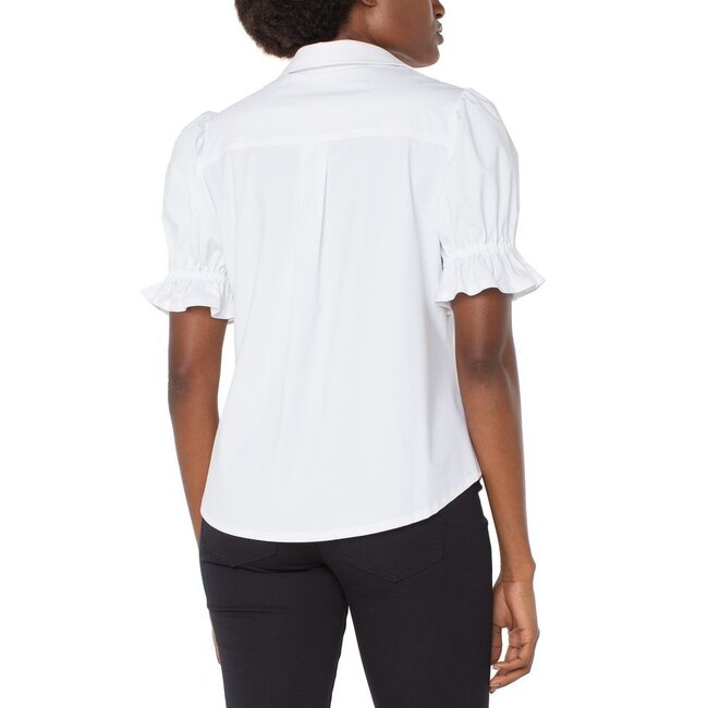 Liverpool Los Angeles Elbow Puff Sleeve Snap Front Knit Shirt In White