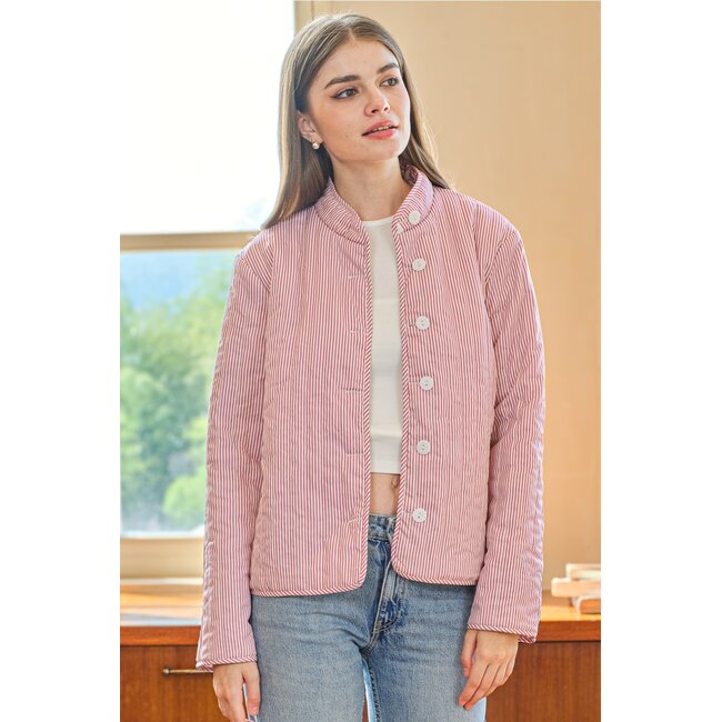 Rosie Posie Reversible Floral and Stripe Jacket in Pink