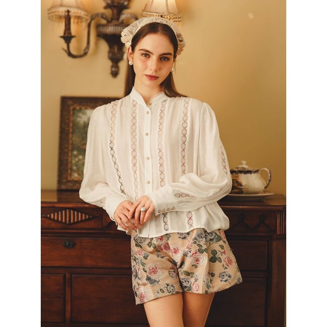 Rosie Posie Vintage Inspired Lace Trimmed Blouse