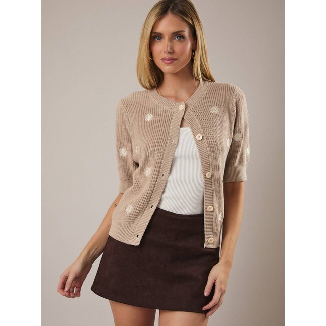 Sunday Edition Puff Sleeve Daisy Sweater Top