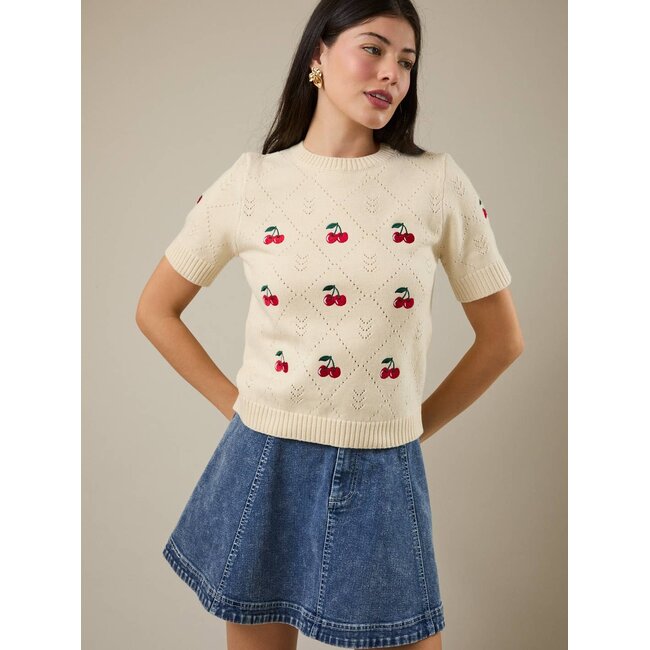 Sunday Edition Short Sleeve Cherry Sweater