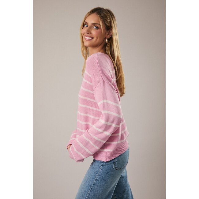 Sunday Edition Long Sleeve Stripe Sweater in Pink