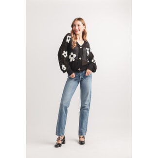 Papillon Daisy Open Knit Cardigan In Black