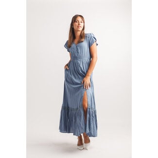 Papillon Solid Lace Insert Maxi Dress With Pockets (More Colours)