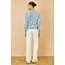 Yumi Blue Daisy Broderie Shirt With Fluted Sleeves