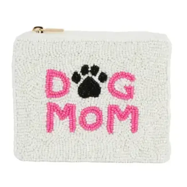 Coin Purse - Fully Beaded White Dog Mom