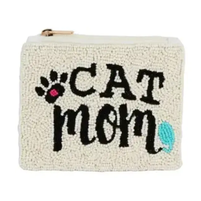 Coin Purse - Fully Beaded White Cat Theme