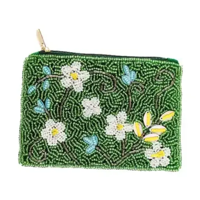 Coin Purse - White Flowers Beaded