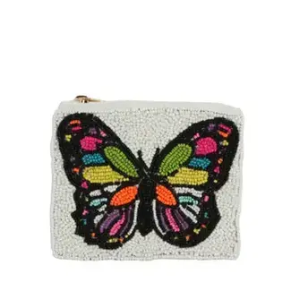 Coin Purse - Fully Beaded White Colour Butterfly
