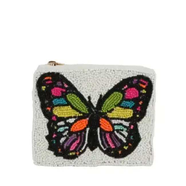 Coin Purse - Fully Beaded White Colour Butterfly