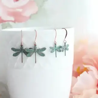 A Pocket of Posies Dragonfly Earrings - Matte Mint Patina Copper