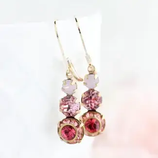 A Pocket of Posies Vintage Glass Earrings -Three Jewel - Rose Pink Sparkle