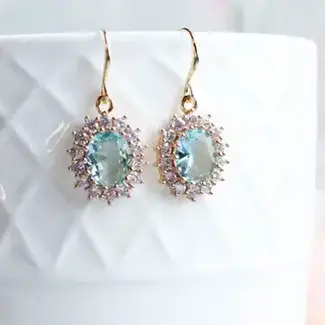 A Pocket of Posies Oval Drops With Aqua Glass Earrings