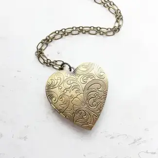 A Pocket of Posies Large Heart Locket Necklace - Antiqued Gold