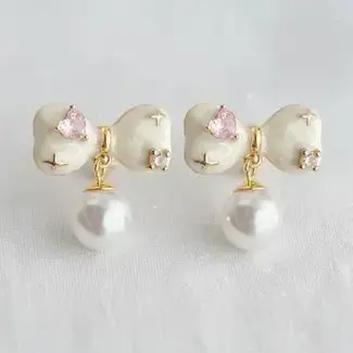 Enamel Cz Bowknot Stud Earrings