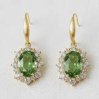 Olive Green Gemstone Drop Earrings