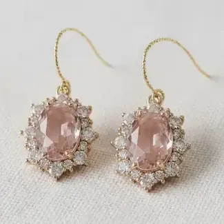 Vintage Inspired Pink Gemstone Cubic Zirconia Dangle Earrings