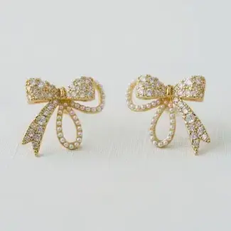 Pearl & CZ Bowknot Earrings