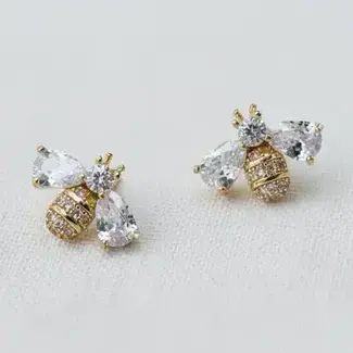 Miniature CZ Bee Stud Earrings
