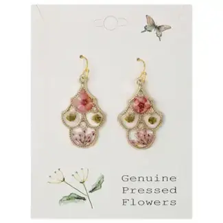 Dried Flower Gold Chandelier Earrings