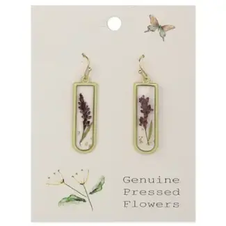 Gold Bar Purple Dried Flower Earrings