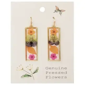 Multicolored Dried Flower Gold Bar Earrings