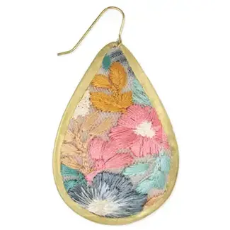 Pastel Floral Embroidered Fabric Teardrop Earrings