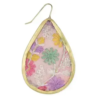 Pastel Pink Floral Embroidered Earrings