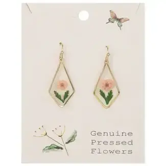 Pink Dried Flower Gold Diamond Earrings