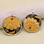 Round Embroidered Yellow Flower Silver Earrings
