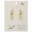 White Dried Flower Gold Rectangle Earrings